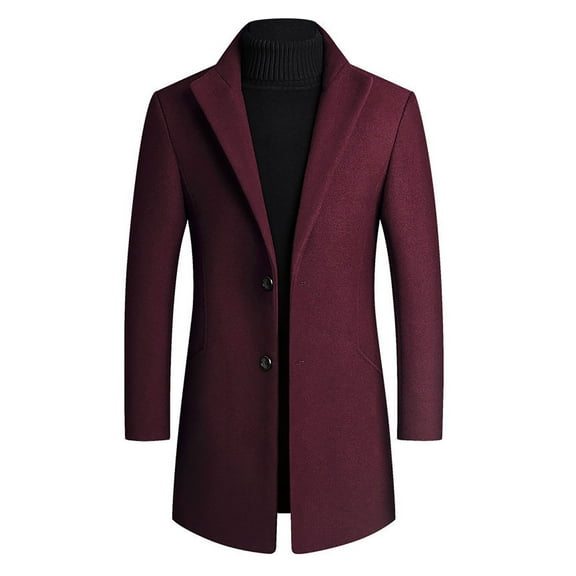 Herrnalise Men's Warm Winter Trench Coats Single-breasted Solid Color Fashion Suit Business Casual Suit Wool Coat Burgundy