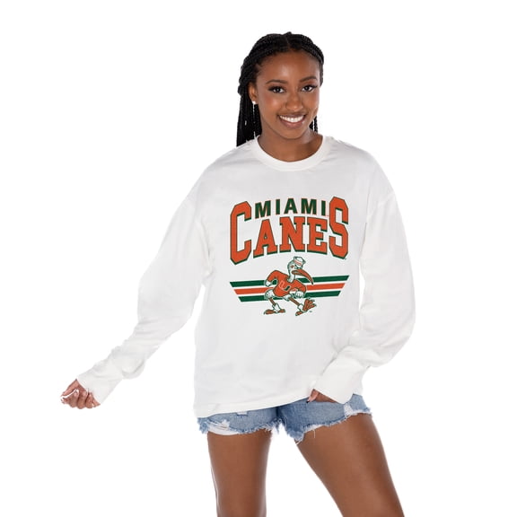Women's Gameday Couture White Miami Hurricanes Oversized Swift Strike Long Sleeve T-Shirt