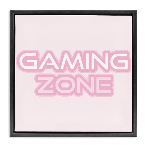 Stupell Industries Pastel Pink Gaming Zone Quotes and Sayings Painting Black Floater Framed Canvas Art Print Wall Art, 18 x 18