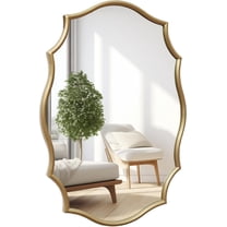 24x34 Inch Gold Oval Wall Mirror, Scalloped Edge Metal Framed Bathroom Mirror, Modern Vanity Mirror for Living Room, Washroom, Bedroom, Entryway