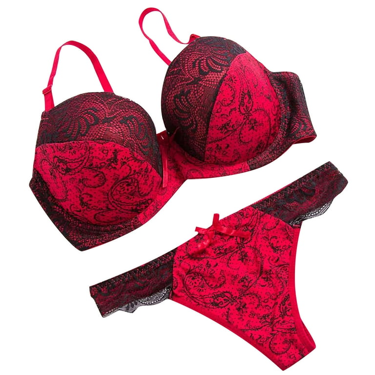 Homadles Lingerie for Women- Embroidered Lace Slim Fit Sexy Sleepwear 2  Piece Lingerie Sets Red L 