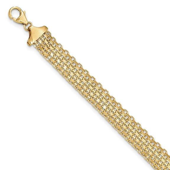 Real 14kt Yellow Gold Polished 7.5in Fancy Link Chain Bracelet; 7.5 inch; Lobster (Fancy) Clasp; for Adults and Teens; for Women and Men