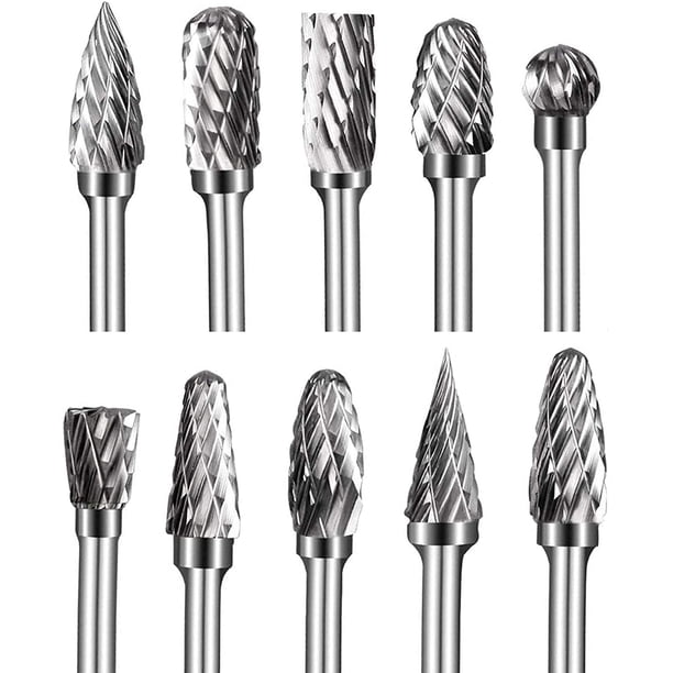 Broca de grabado de carburo de doble corte, juego de 10 piezas de fresas rotativas, con vástago de 1/8 de pulgada (aprox. 0,3 cm) y longitud de cabeza de 1/4 de pulgada (aprox. 0,6 cm), utilizada