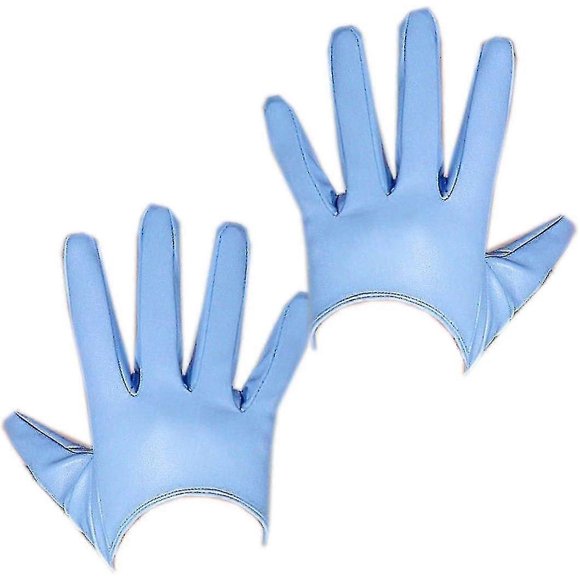 Women Winter Glvoes Faux Leather Sheepskin Long Light Blue Large Sleeves Evening Dress Gloves