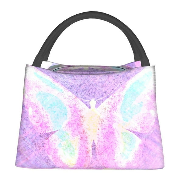 Fotbe Purple Sparkling Butterfly Bolsa Térmica Portátil con Estampado, Bolsa de Entrega de Alimentos Aislada, Bolsa Reutilizable de Gran Capacidad para Comidas y Supermercado