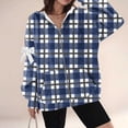 thumbnail image 2 of Plus Size Women Cardigan Bow Zip Up Casual Hoodie Jackets Plaid Loose Oversized Jackets with Pockets Navy 4XL, 2 of 4