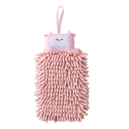 

OOKWE Chenille Hanging Hand Towel Cute Stuffed Cartoon Animal Washcloth Absorbent Thick Kitchen Bathroom Microfiber Wipe Cloth