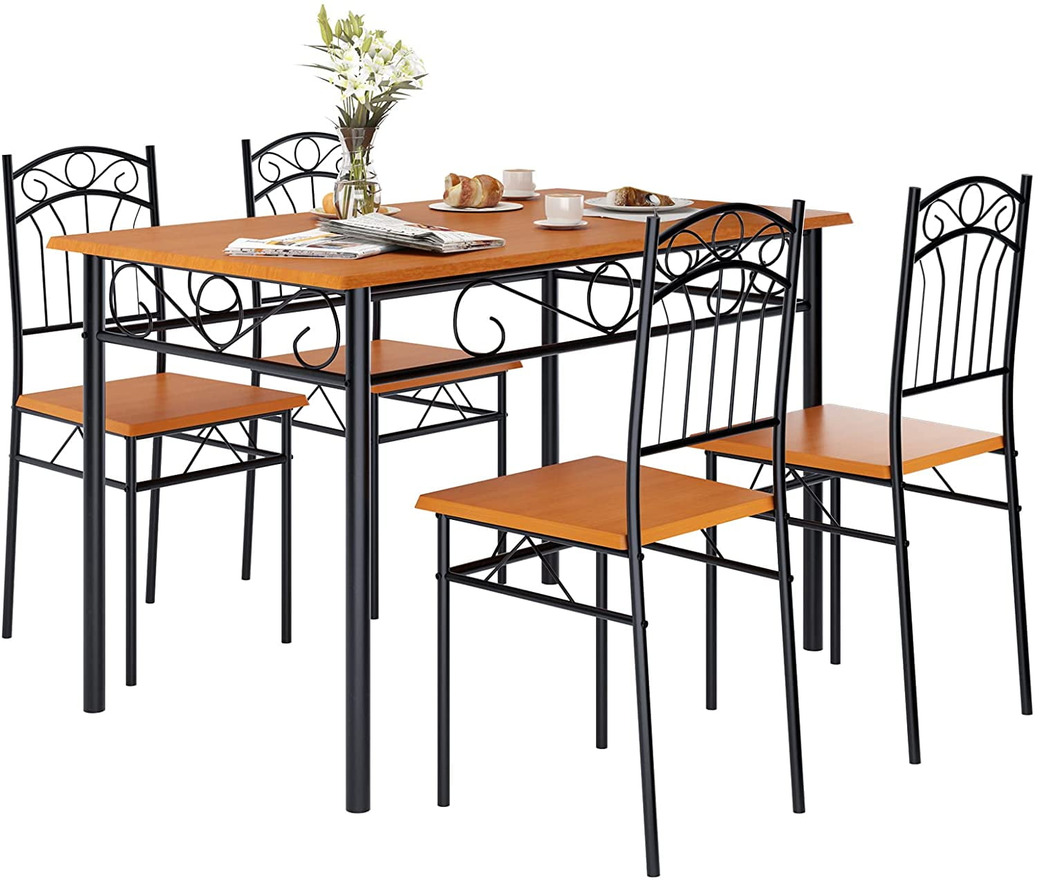 Soges 5 Piece Dining Table Set Modern Kitchen Table Set with 4 Chairs