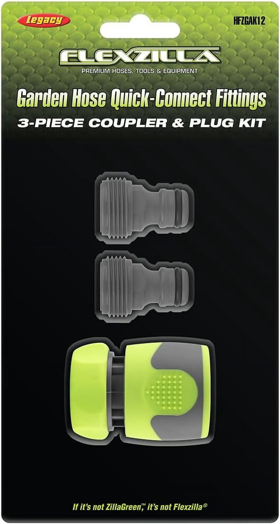 Flexzilla Garden Hose Quick-Connect Fittings, 3-Piece Coupler & Plug Kit