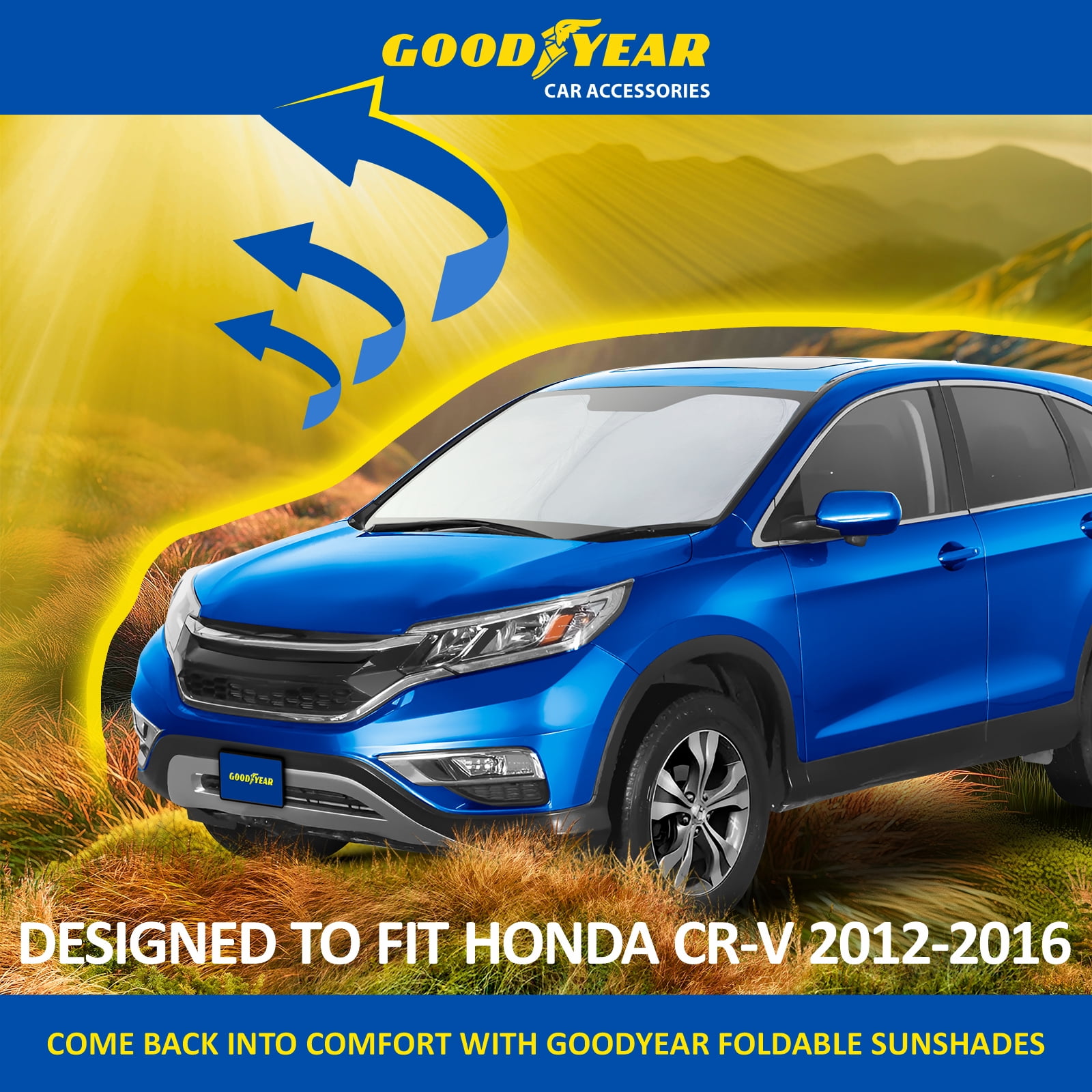 Goodyear Foldable Windshield SunShade for Honda CR-V (CRV) 2012-2016, SUV car accessories, Sunshade Cover, Sun Shade Car Windshield, Window Sun Blocker - GY008282