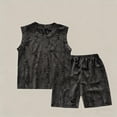 thumbnail image 5 of Asxite Boys 0-12 Years Solid Short Sleeve Crewneck Tops with Pants Vintage Loose 2 Piece Summer Set Dark Gray 1-2Years, 5 of 5