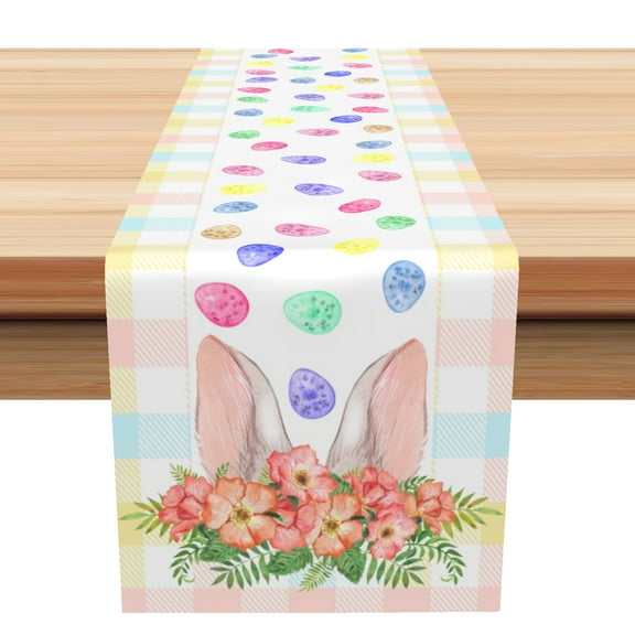 SUNOLIFE Easter Bunny Table Runner,Easter Eggs Kitchen Dining Table Decoration for Home Party 13 x 72 Inches
