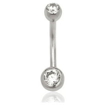 Solid 14k Yellow or White Gold 14G Double Bezel Cubic Zirconia Curved Belly Button Ring Body Piercing Ring for Women