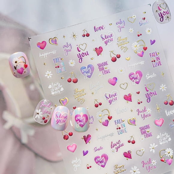 Pegatinas para Uñas PBPCGBW 5D Día de San Valentín Alfabeto Corazón
