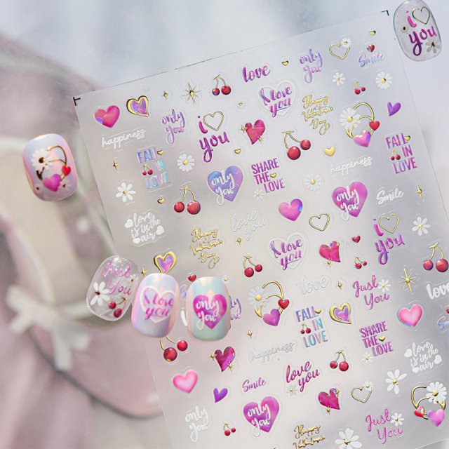 Pegatinas para Uñas PBPCGBW 5D Día de San Valentín Alfabeto Corazón