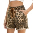 thumbnail image 2 of Pantalones Cortos Vaqueros Elásticos de Cintura Media para Mujer, de Verano, Informales, con Bolsillos. de Leopardo XXL, 2 of 8