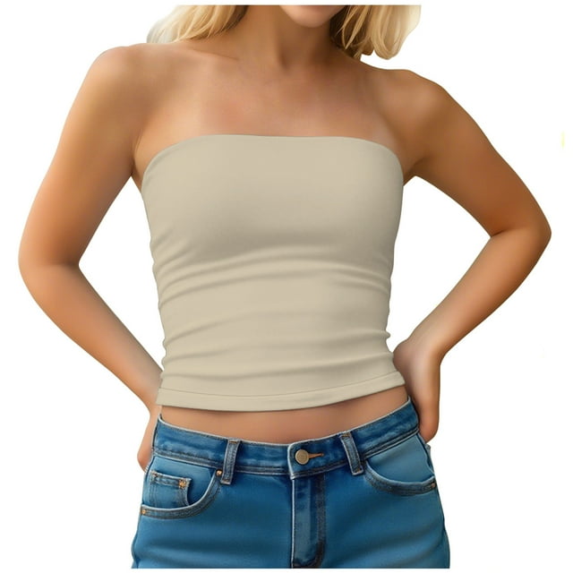 Mgmyaa Womens Strapless Tube Tops Basic Backless Sleeveless Bandeau Going Out Crop Tops Blouses Summer Clothes