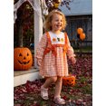 thumbnail image 5 of RUINIXCW Little Girls Ghost/Pumpkin Embroidery Dress Halloween Long Sleeve Plaid A-line Dress with Bow Decor, 5 of 8