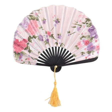 Summer Bamboo - Women Bamboo Frame Flower Pattern Traditional Summer Cooling Hand Fan Multicolor