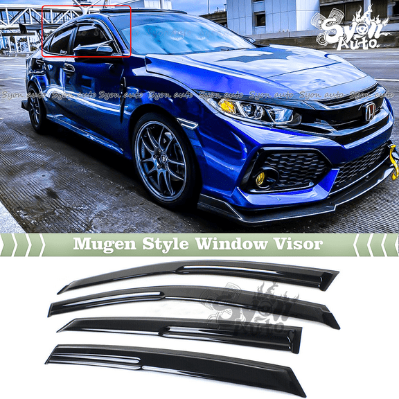 Fits 2016-2021 Honda Civic Sedan JDM Mugen Style Window Visor Rain Guard Deflector