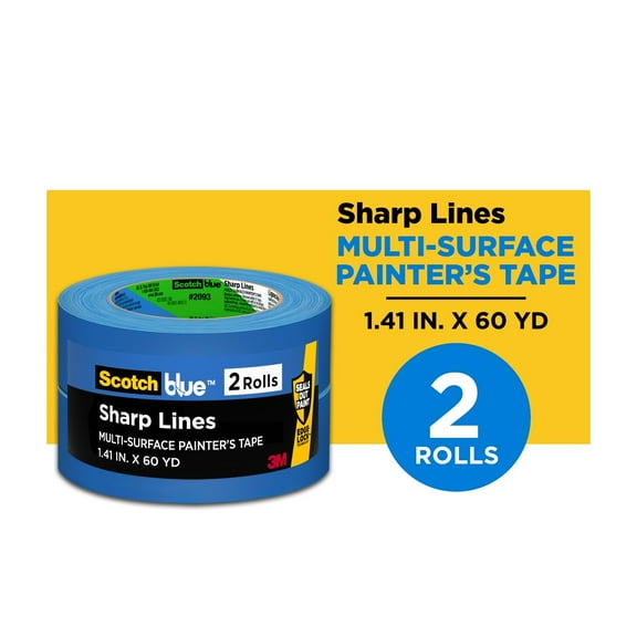 ScotchBlue Sharp Lines Painter's Tape, Blue, 1.41 in x 60 yd, 2 Rolls