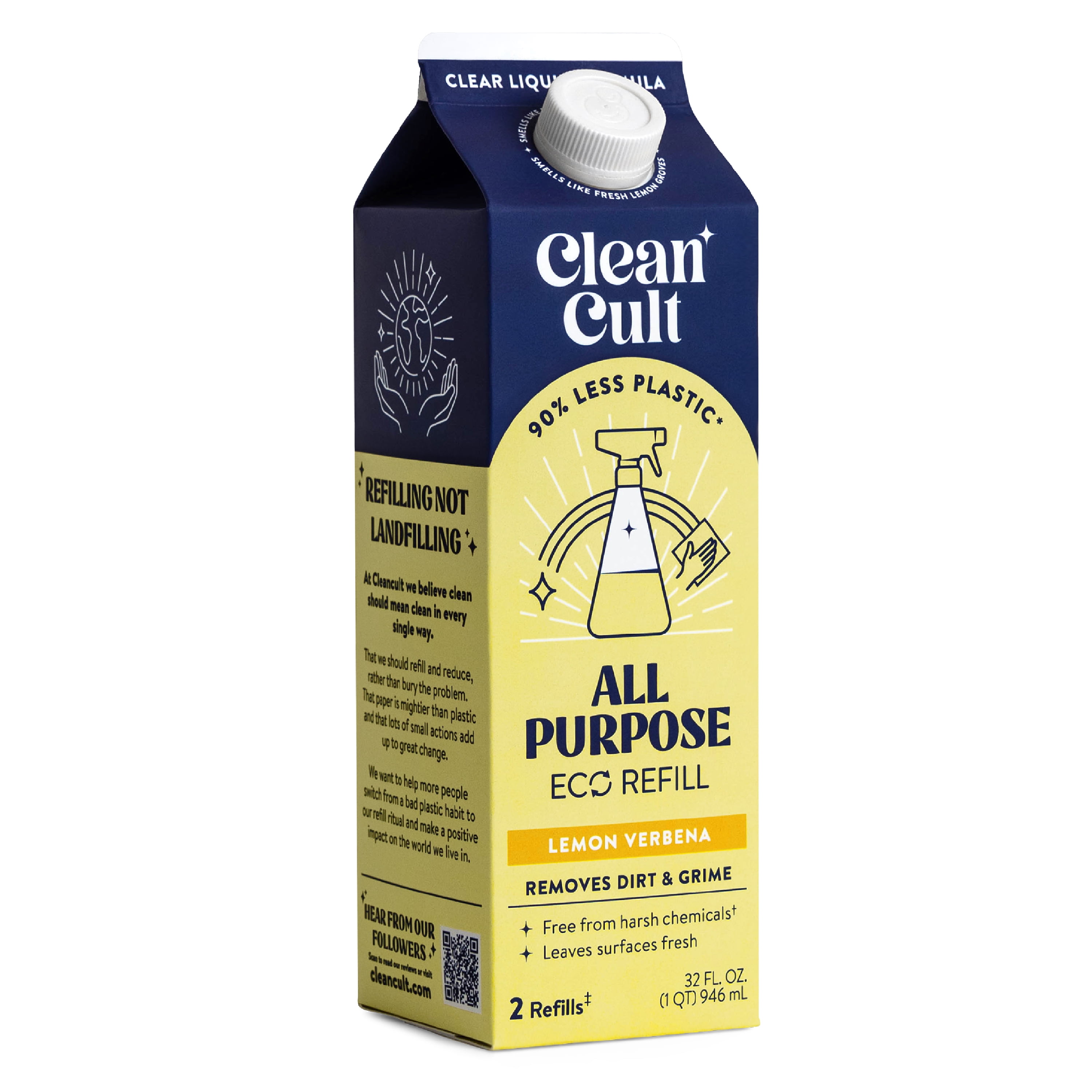 (2 pack) Cleancult All Purpose Cleaner Refill, Nature-Inspired Ingredients, Lemon Verbena Scent, 32 fl oz