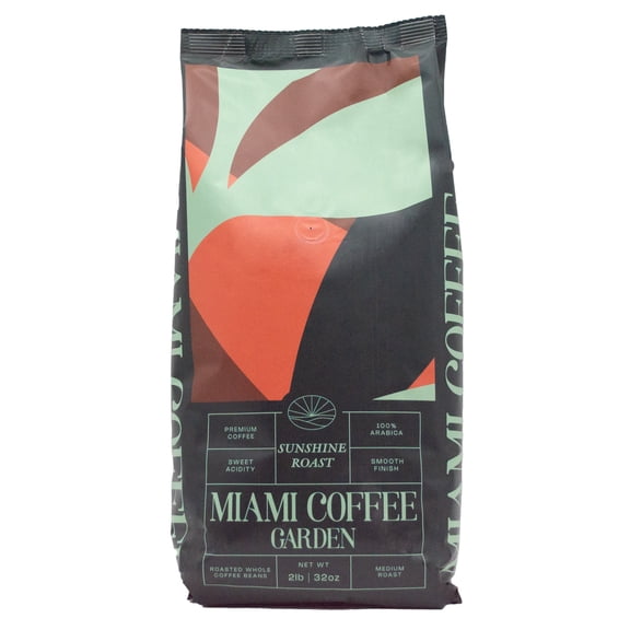 Miami Coffee Garden Sunshine Roast, 2 Lb Bag, Brazilian Premium Coffee, Rich and Balanced, 100% Arabica Beans, Low Acid, Single Origin Finest Coffee, Whole Beans