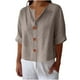 thumbnail image 3 of Tops de trabajo para mujer,Camiseta holgada con cuello en V para mujer, top informal abotonado, manga corta en mezcla de lino, largo regular para uso diario, sopatenor, 3 of 9