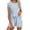 Cartoon Blue Monkey, variant on Pajama Set for Women Short Sleeve Tops and Shorts Set 2 Piece Pjs Classic Loungewear with Pockets Light Grey Stripes