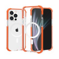 Dteck Magnetic Case Compatible with iPhone 13 Pro Max (6.7"/2021), Compatible with MagSafe, Military-Grade Protection, Yellowing-Resistant Hard Clear Back, Shock-Absorbing Corners, Orange