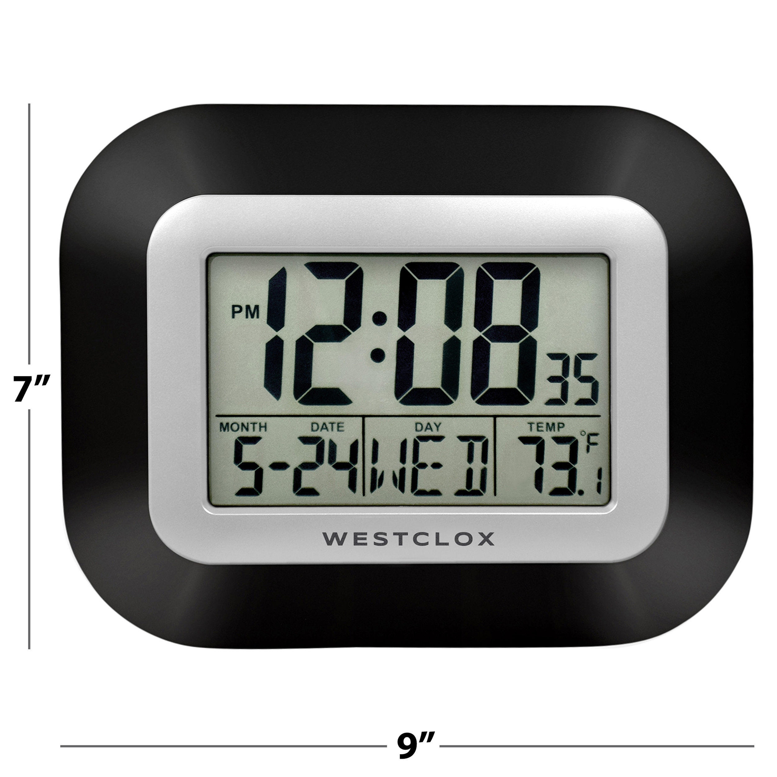 Westclox Classic Black Digital LCD Wall Clock with Date, Day and Temperature - image 3 of 6
