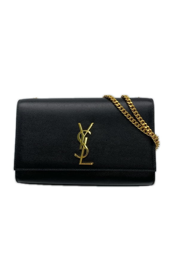 Pre-Owned YVES SAINT LAURENT Kate Medium 364021 Grained Leather Shoulder Bag, Black, Women's