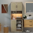 thumbnail image 3 of Rattan Kitchen Pantry with RGB Light, Farmhouse Storage Cabinet with with Rattan Doors & Open Shelves for Living Room, Kitchen, 3 of 7