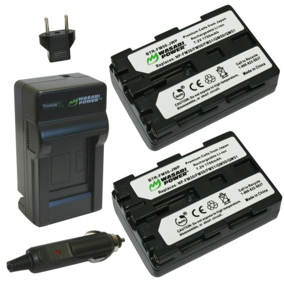 Wasabi Power Battery (2-Pack) and Charger for Sony NP-FM50