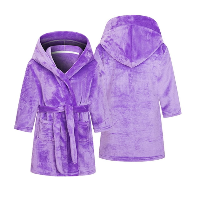 Esaierr Kids Girls Robe Bathrobe Solid Color Bathrobe Winter Comfort with Pocket Bathrobe for Toddler 2-13Y