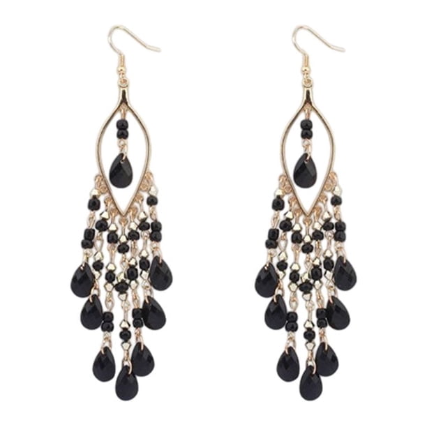 Sonducket Pendientes bohemios de moda para mujer Pendientes colgantes con cuentas de colores, fáciles de usar y elegantes, negro Type3 NO3