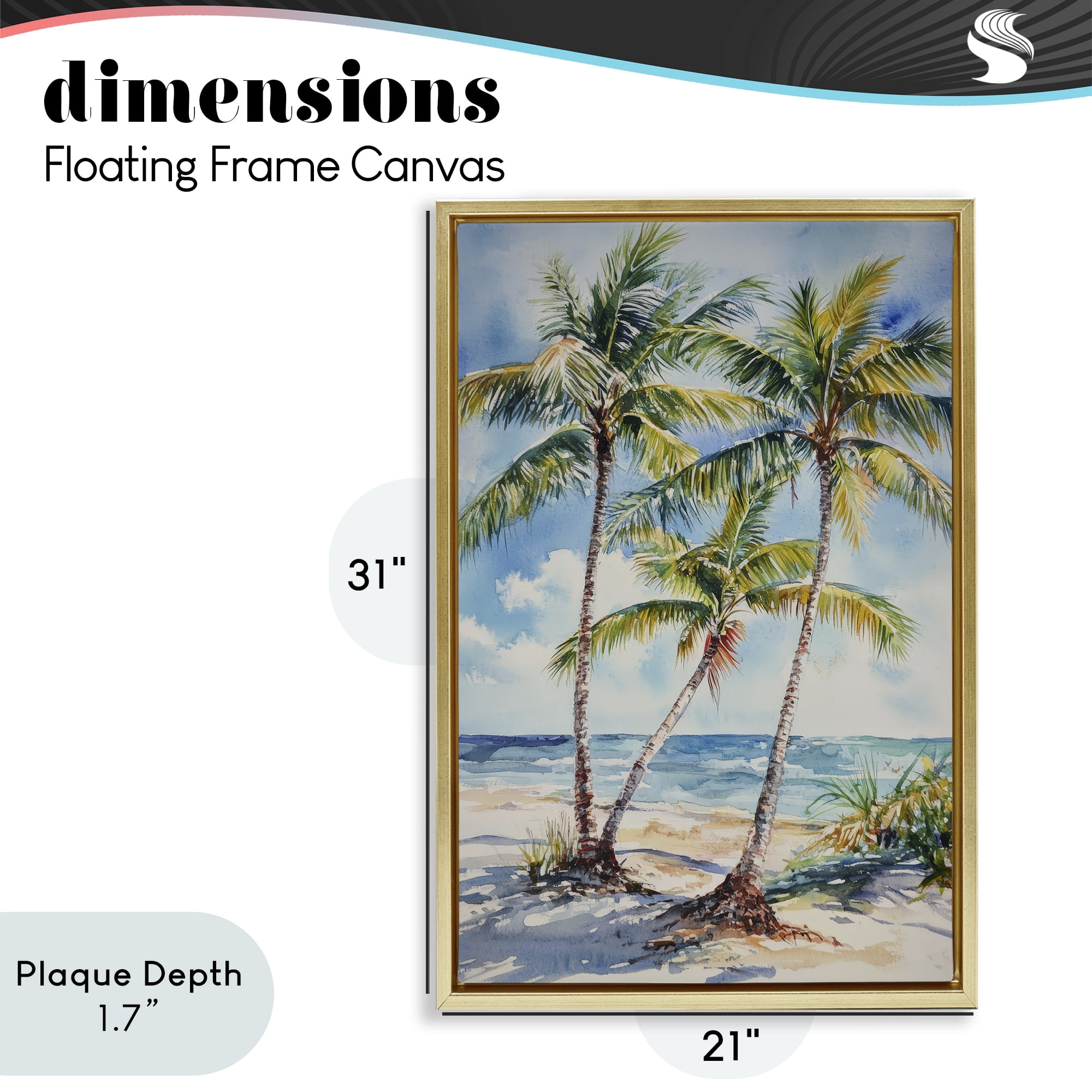 Stupell Industries Windy Palm Trees on Shore Gold Framed Floater Canvas Wall Art, design by Petal Prints Design