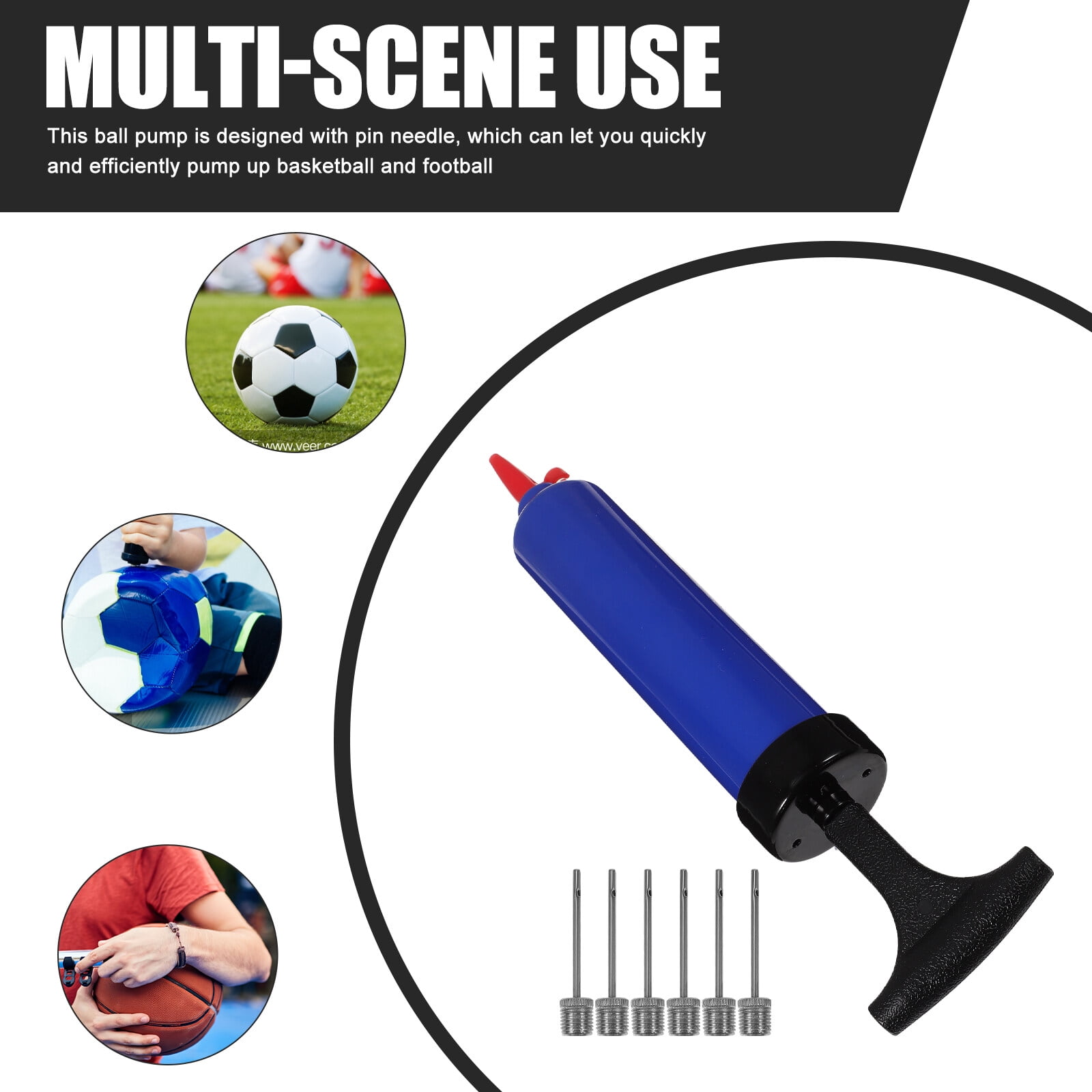 9Pcs 8 Inch Sports Ball Pump with Pin Needle Inflator for Basketball