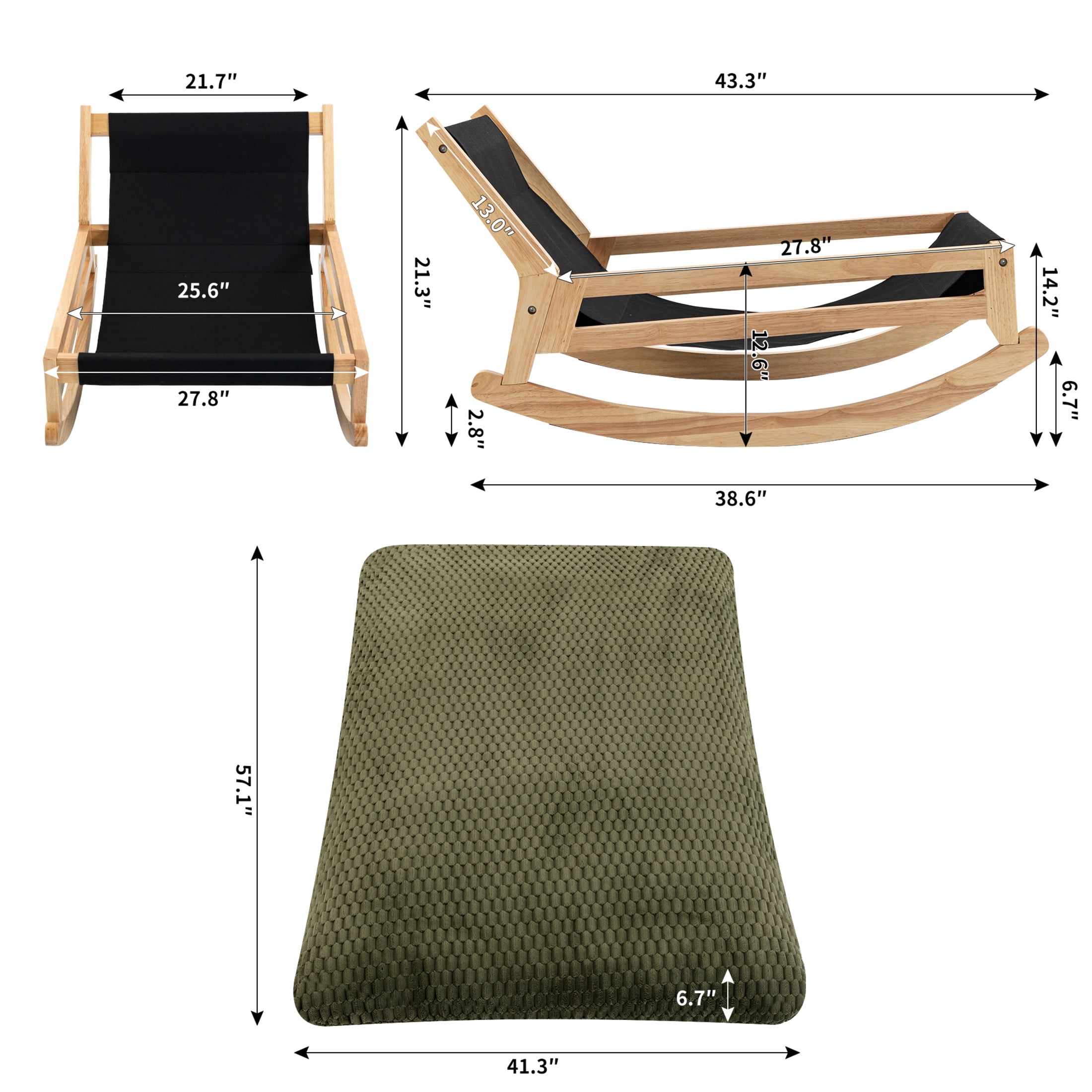 GDF Studio Alaric Corduroy Bean Bag Rocking Chair with Solid Wood Frame, Lazy Sofa for Living Room, Bedroom, Green
