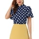 thumbnail image 1 of INSPIRAR CHIC Blusa de Manga Corta con Cuello de Pie y Abertura en la Espalda con Pliegues de Lunares para Mujeres en Azul Marino, 1 of 7