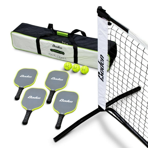 Champions Portable Pickleball Set -4 Paddles -3 Balls -Full Size Adjustable Net