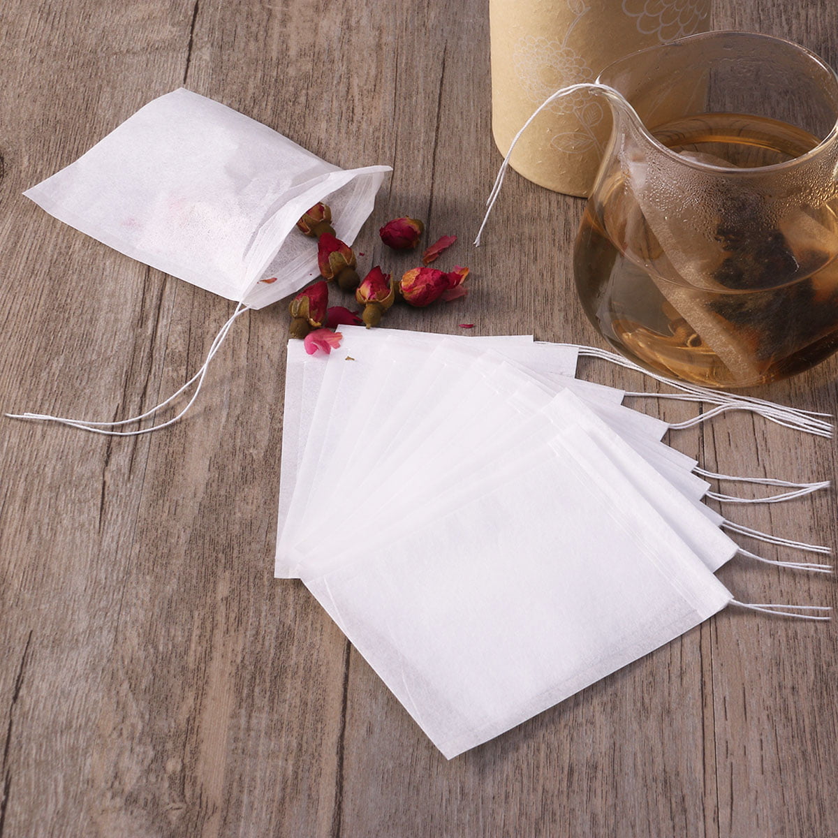 100PCS NON-WOVEN EMPTY LOOSE TEA BAGS DRAWSTRING FILTER COFFEE HERBS TEABAGS D1