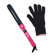 32mm Tapered Tourmaline Ceramic Cool Tip Curling Iron Clipless Hair Twister With Protective Glove Pink Black