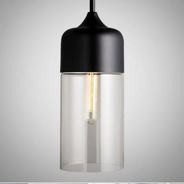 Lámpara colgante de diseño de cilindro alargado de vidrio contemporáneo, lámpara colgante con cuerda ajustable para comedor, dormitorio, oficina, sala de estar, bar, cafetería (negro, bombillas no