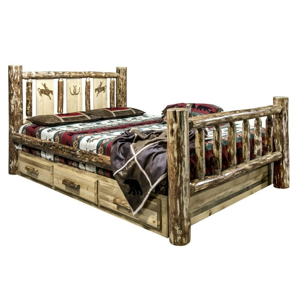Glacier Country Collection Twin Storage Bed w/ Laser Engraved Bronc Design