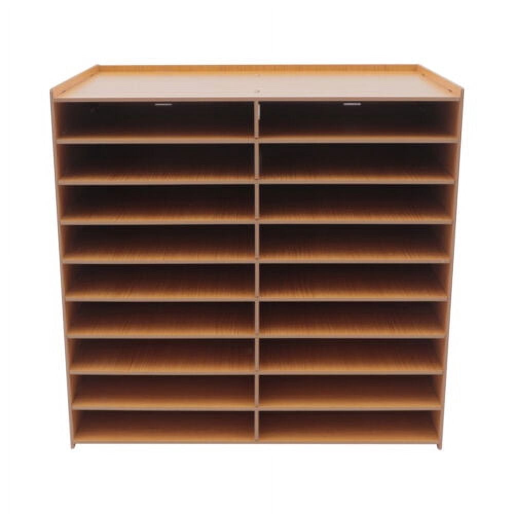 18 Grids File Rack Organizer Golden Wood Folder Holder Floor / Desk Mounted