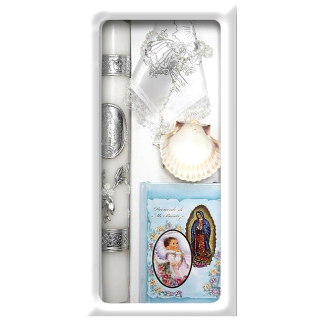 Lito Baptism Candle Set Kit for Christenings with Shell and Favors - Spanish (Blue)