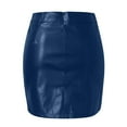 thumbnail image 6 of Ierhent Womens Leather Skirt Womens Fuax Leather Skirt High Waisted Bodycon Pencil Mini Skirts with Shorts Navy,S, 6 of 7