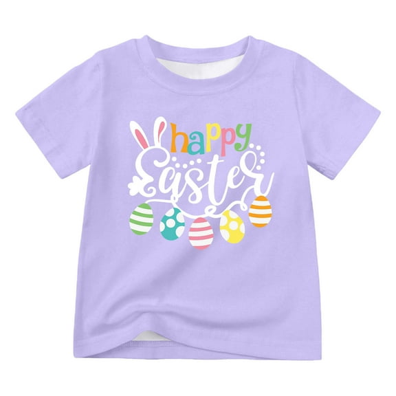 KONDYS Toddler Easter Shirt Boys Girls Cute Bunny Short Sleeve Tshirt Kids Happy Easter Rabbit Crew Neck Tee Shirts 11-12Y