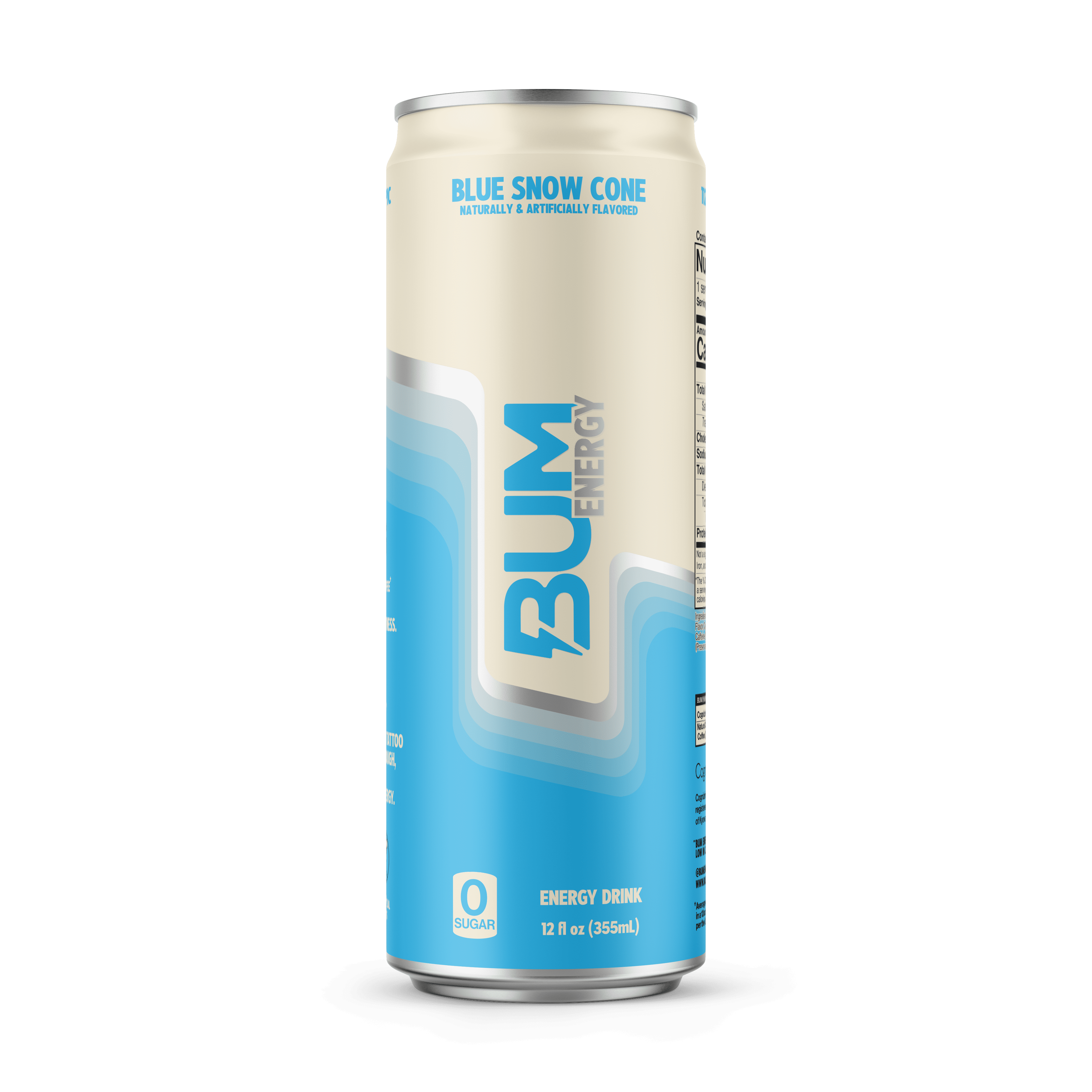 Bum Energy Blue Snow Cone Energy Drink, 112 mg Natural Caffeine, 12 fl oz, 12 Pack